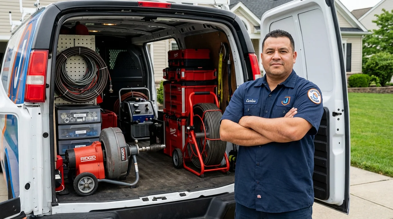 Professional drain cleaning equipment and Johns Plumbing LLC plumber in Halstead